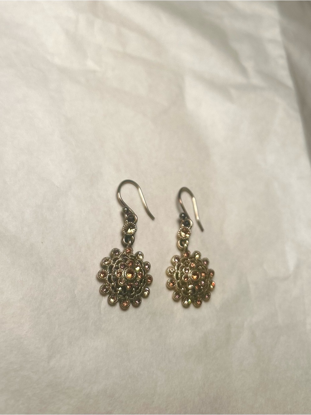 Liz Claiborne Vintage Sterling Silver and Amber Filigree Flower Drop Earrings